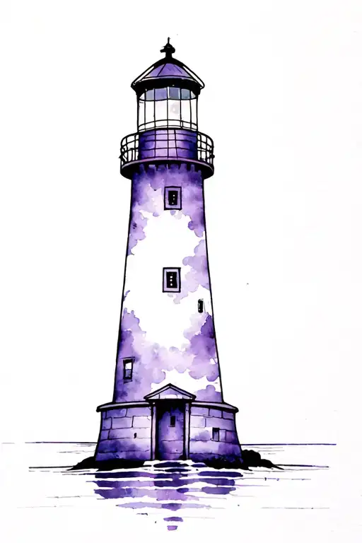 lighthouse watercolour splashes of purpe tattoo design idea