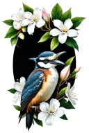 kookaburra and jasmine flowers tattoo design idea