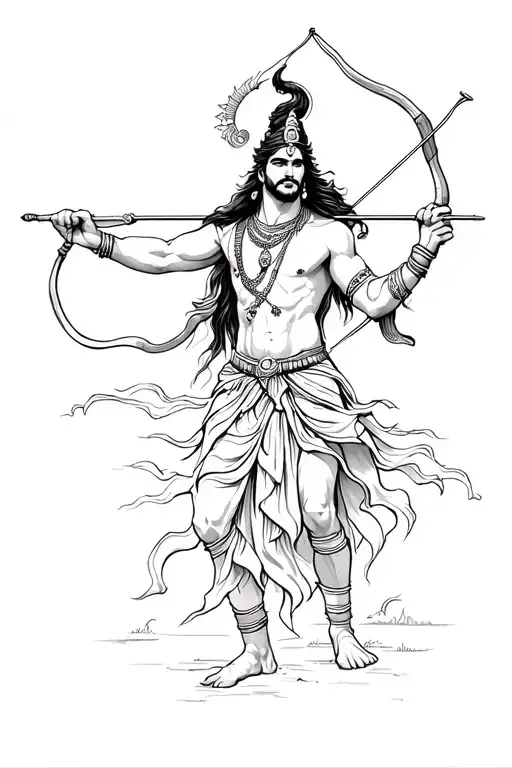 lord Arjun with bow hunting scene tattoo tattoo design idea