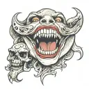goddess with vampire teeth and  tongue sticking out tattoo design idea