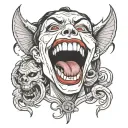 goddess with vampire teeth and  tongue sticking out tattoo design idea