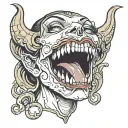 goddess with vampire teeth and  tongue sticking out tattoo design idea