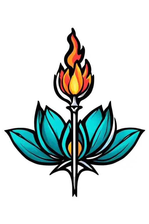 cute aries zodiac symbol fire arrow lotus tattoo design idea