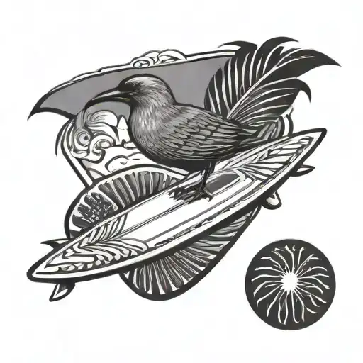 Surfboard & kiwi bird tattoo design idea