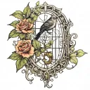 create a tattoo that is a window that would be in a house that has four panes of glass. one of the panes is shattered tattoo design idea