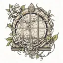 create a tattoo that is a window that would be in a house that has four panes of glass. one of the panes is shattered tattoo design idea