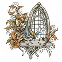 create a tattoo that is a window that would be in a house that has four panes of glass. one of the panes is shattered tattoo design idea