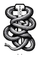 Medical cross with snakes wrapped with Type 1 Diabetic wrapped around and insulin dependent in the middle tattoo design idea