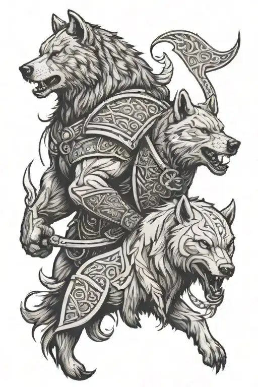 viking bear and wolf tattoo design idea