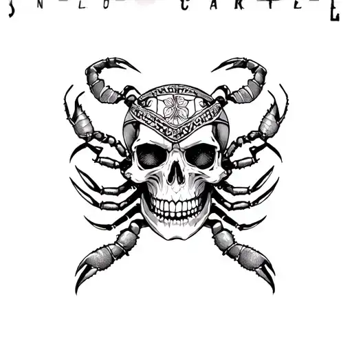 "Sinaloa Cartel" with scorpions and skull tattoo design idea