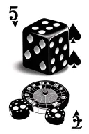 ace and king of spaces card, dice showing 5 and 2 on top, and roulette wheel numbers zero and seven tattoo design idea