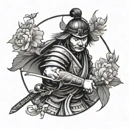 samurai with flowers in a japanese style        tattoo design idea