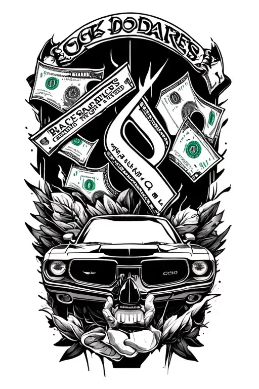 dodge challenger y dolares tattoo design idea