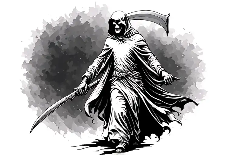 grim reaper holding a scythe walking across tattoo design idea