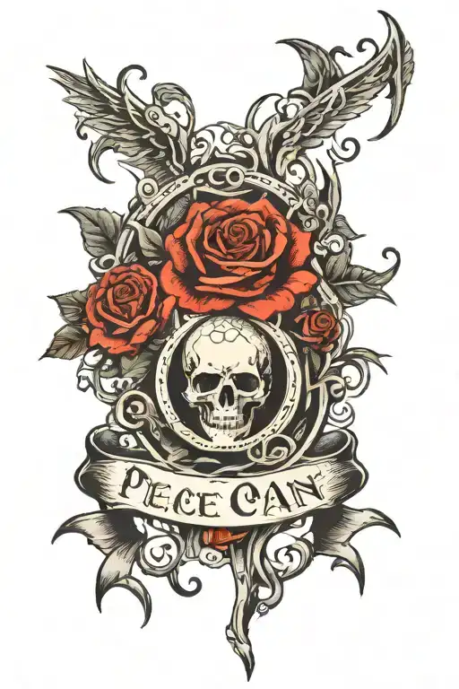 gothic writing peace over pain eternally poetic with thorns and roses swirling around the words. tattoo design idea