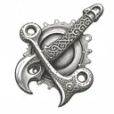 A plumber's wrench morphing into a fishing rod, with each handle representing one of the client's sons tattoo design idea