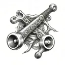A plumber's wrench morphing into a fishing rod, with each handle representing one of the client's sons tattoo design idea