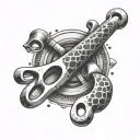 A plumber's wrench morphing into a fishing rod, with each handle representing one of the client's sons tattoo design idea