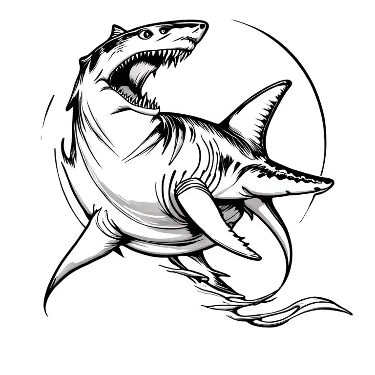 A mad shark flowing quickly, seen from the side, slightly fairy -tale tattoo design idea