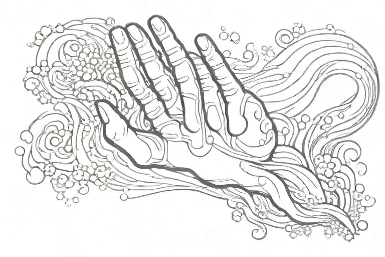 god hand with a dog paw and water waves tattoo design idea