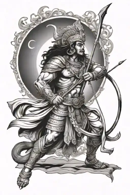 karn of Mahabharat with bow launching arrow towards the sun  tattoo design idea