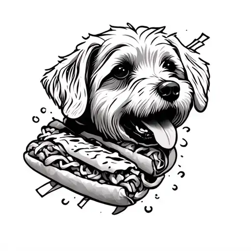 An aesthetic tattoo mostly only in black in of a kebab, a shawarma and a labradoodle dog. The tattoos should be small  tattoo design idea