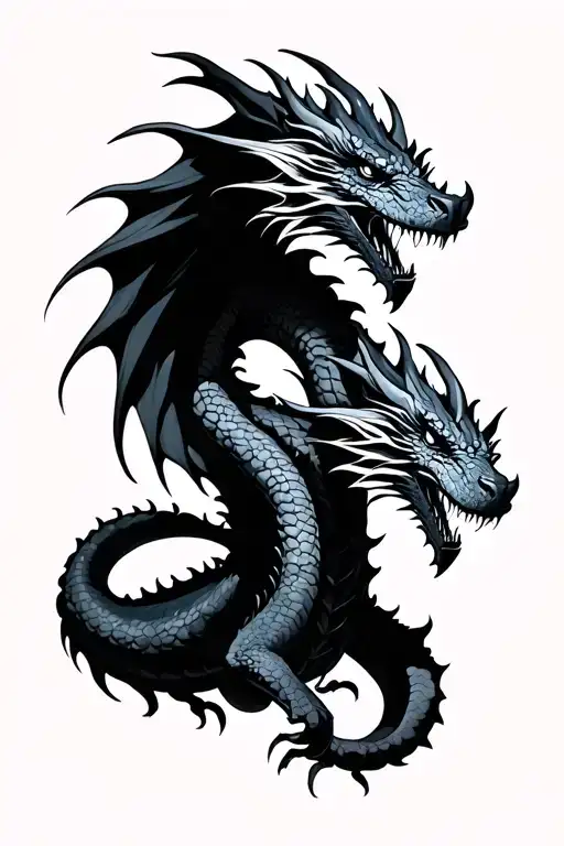 3 headed Hydra dragon with body  tattoo design idea