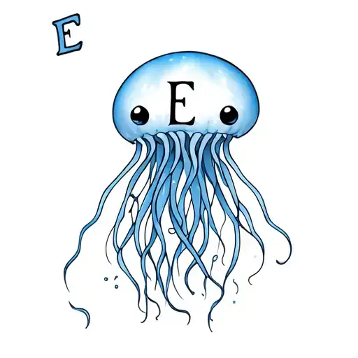 A jellyfish with letter e hid tentacle tattoo design idea