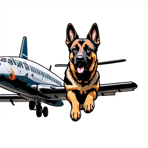 Belgian malinois and airplane tattoo design idea