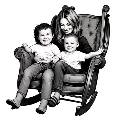 mom rocking 3 and 4 year old boys in rocking chair tattoo design idea