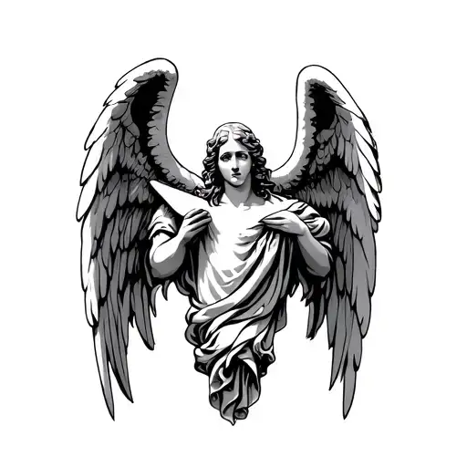 angels holding scroll above head tattoo design idea