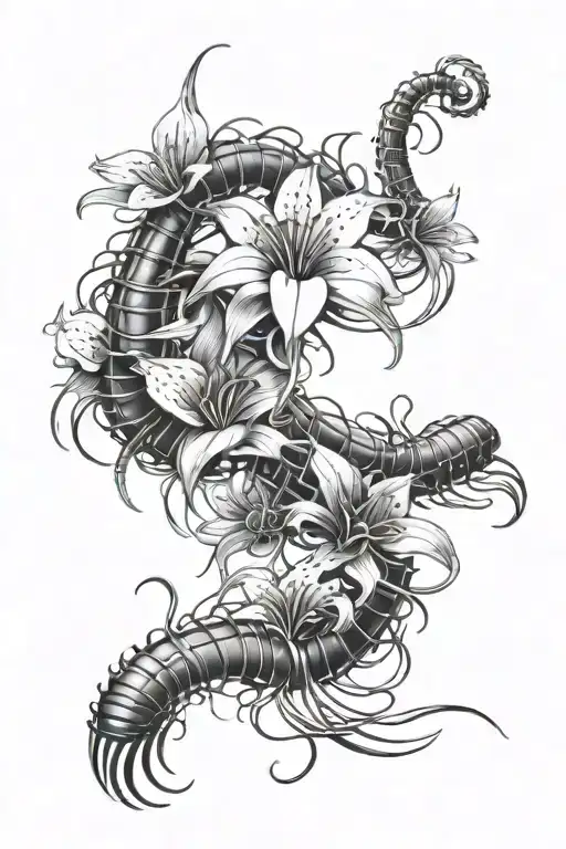 tokyo ghoul centipede tattoo featuring spider lily flower tattoo design idea