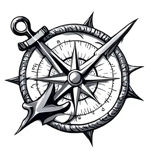 compass rose anchor intertwined tattoo design idea