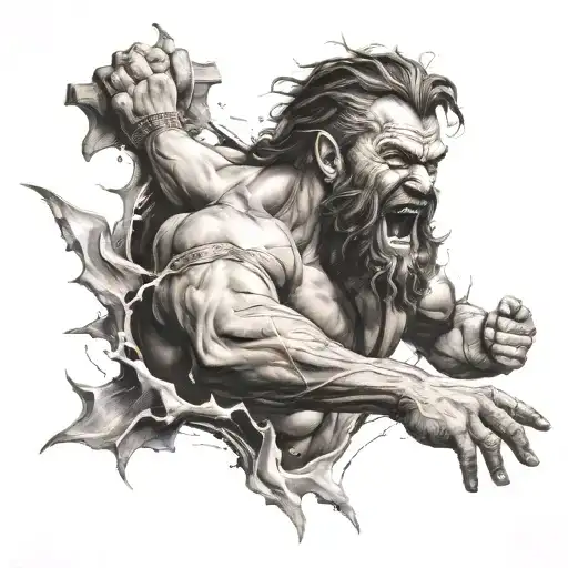 Samson breaking free tattoo design idea