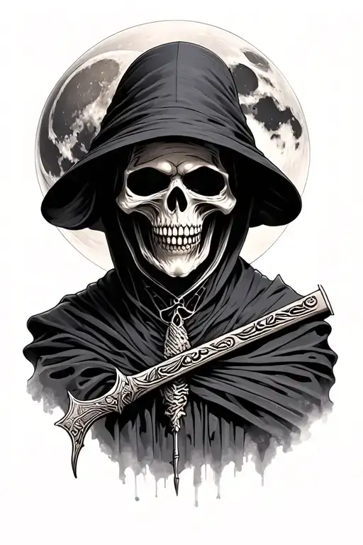 Grim Reaper and Moon In The Background tattoo design idea