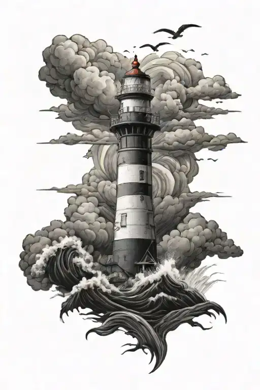lighthouse in the storm tattoo design idea
