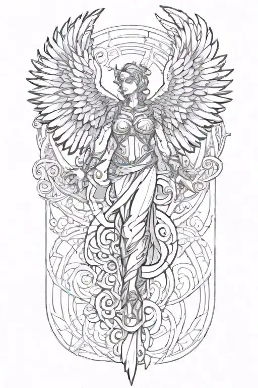 angle with wings coming downwards tattoo design idea