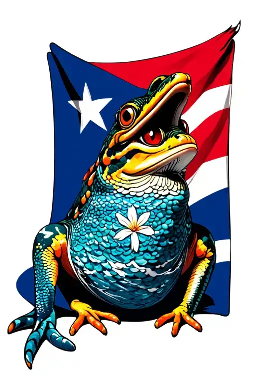 Puerto Rico Flag Coqui Garita del Morro Flor de Maga Palmas Oceano tattoo design idea