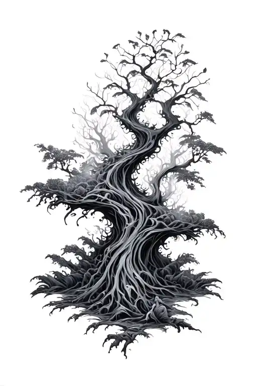 I wanted a solid black tattoo with the theme 'Structural Growth'. It should not resemble any specific plant, but more like a naturally growing fractal structure or organic architecture. The overall feeling needs to be upwardly extending and architectural, with clean lines and full of modernist design. The goal is to embody an inner and orderly vitality. tattoo design idea