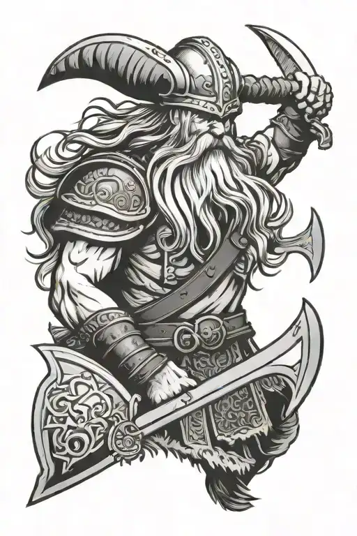 Viking warrior wielding bearded axe tattoo design idea