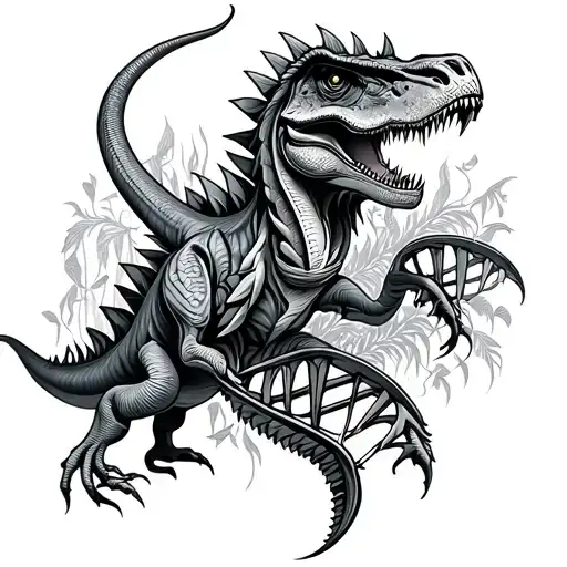 Dong Son tribal tattoo design featuring DNA double helix and dinosaur motifs. tattoo design idea