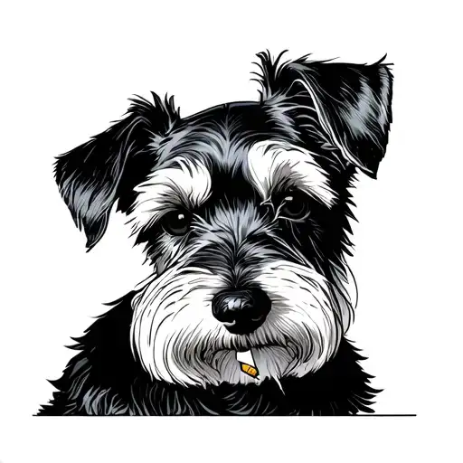 a comic panel of a miniature schnauzer with a cigarette in his mouth tattoo design idea