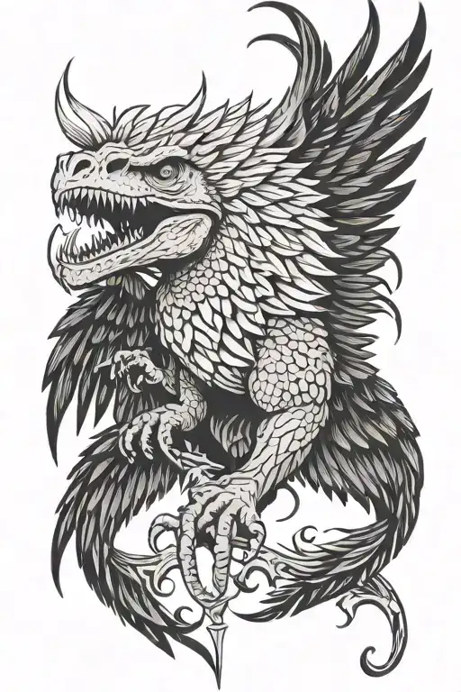 orthopedic surgery  phoneix wings and tail with trex head  tattoo design idea