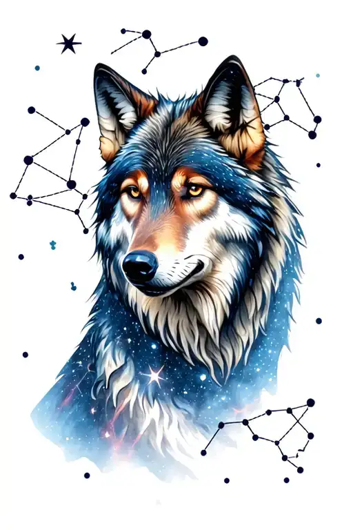 wolf with night sky filled with taurus constellations tattoo design idea