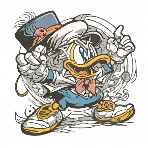 angry and drunk Donald Duck tattoo design idea