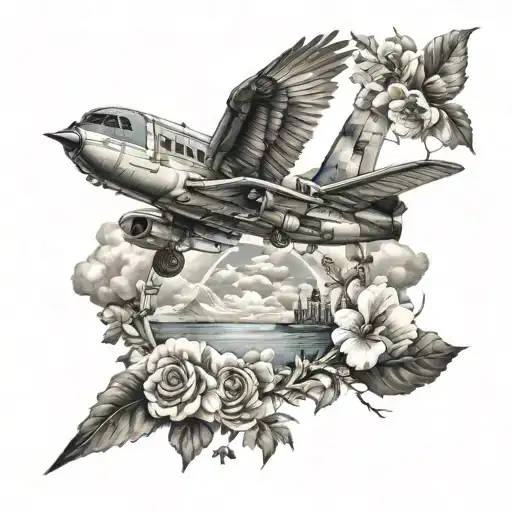 Aeroplane and Robin scenery tattoo tattoo design idea