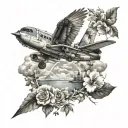 Aeroplane and Robin scenery tattoo tattoo design idea