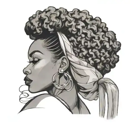 black pin up girl side profile Afro hair tattoo design idea