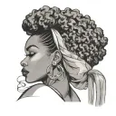 black pin up girl side profile Afro hair tattoo design idea