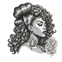 black pin up girl side profile Afro hair tattoo design idea